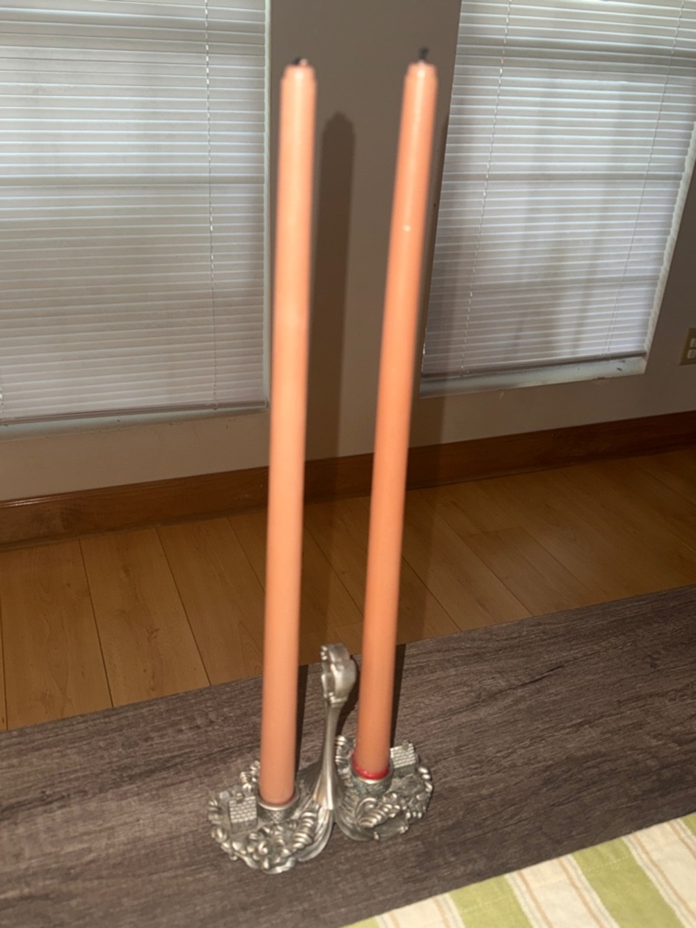 Lenox Peach Taper Candles with Silver Decorative Holders